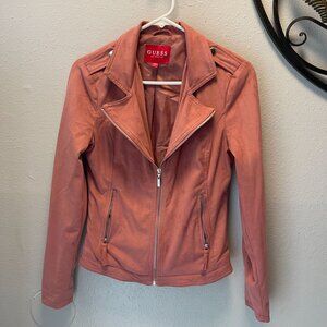 Guess Womens Faux Suede Moto Jacket pink e Sz S‎ Zip-Up
